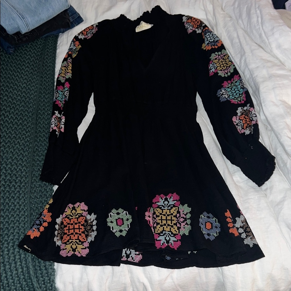 Judith March Black Dress with Colorful Embroidery